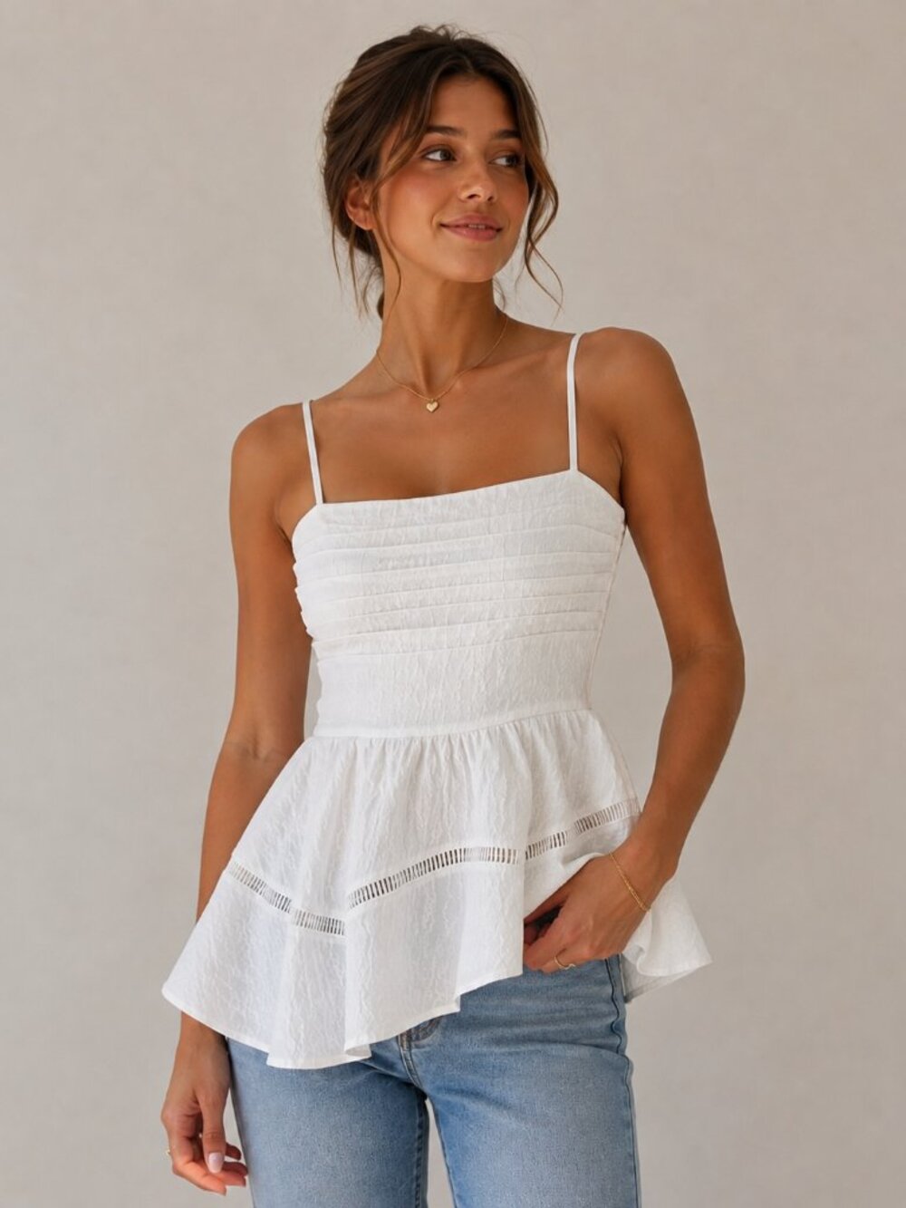 Aje Textured Peplum Cami Top AU 12/US 8 White EUC